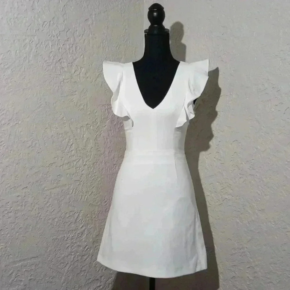 FRENCH CONNECTION Whisper Ruffled V-Neck Mini Dress sz 4 - Picture 1 of 8